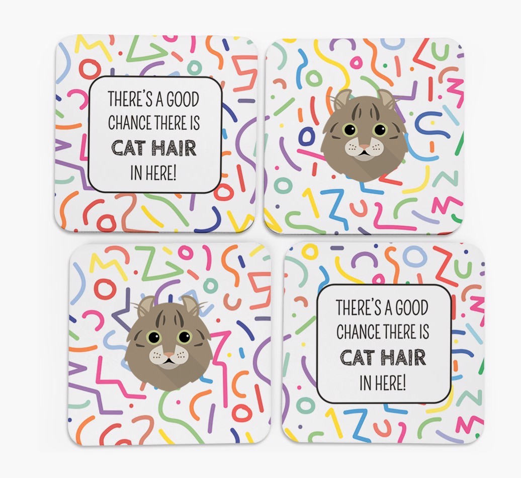 'Chance of Cat Hair' - Personalised {breedFullName} Coasters (Set of 4)