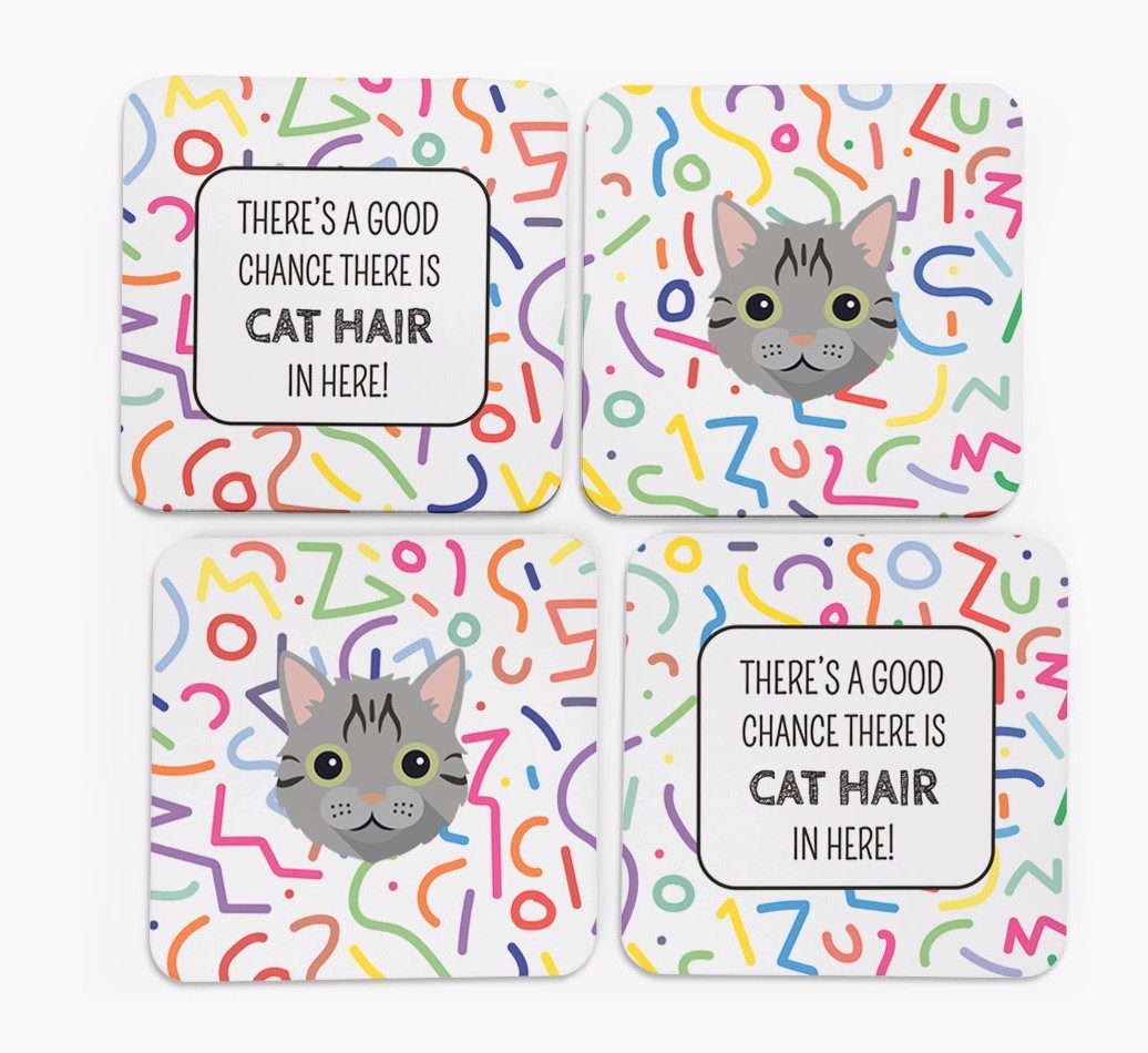 'Chance of Cat Hair' - Personalised {breedFullName} Coasters (Set of 4)