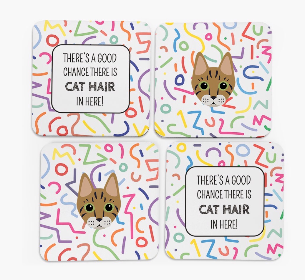 'Chance of Cat Hair' - Personalised {breedFullName} Coasters (Set of 4)