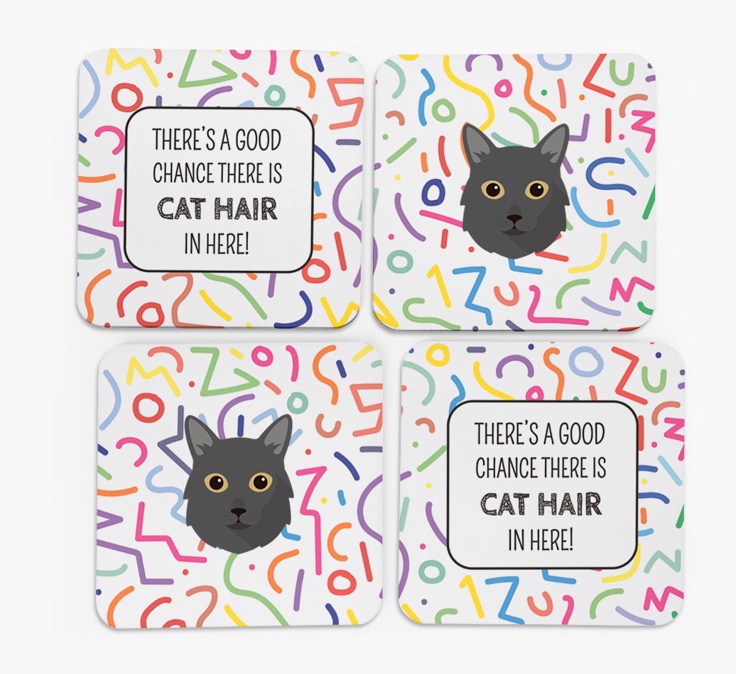 'Chance of Cat Hair' - Personalised {breedFullName} Coasters (Set of 4)
