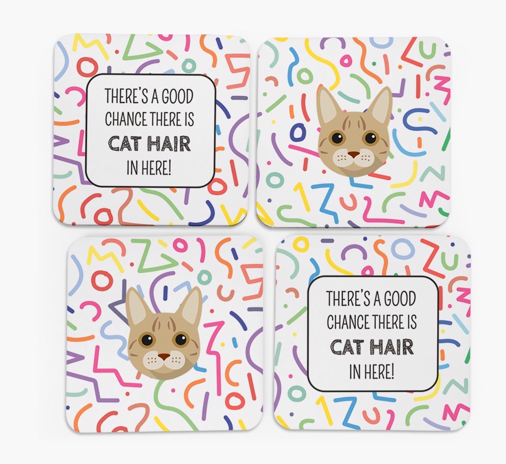 'Chance of Cat Hair' - Personalised {breedFullName} Coasters (Set of 4)