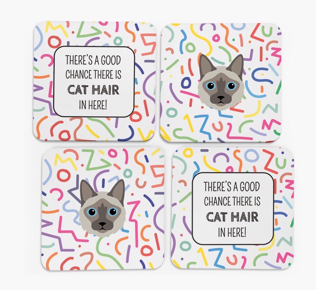 'Chance of Cat Hair' - Personalised {breedFullName} Coasters (Set of 4)