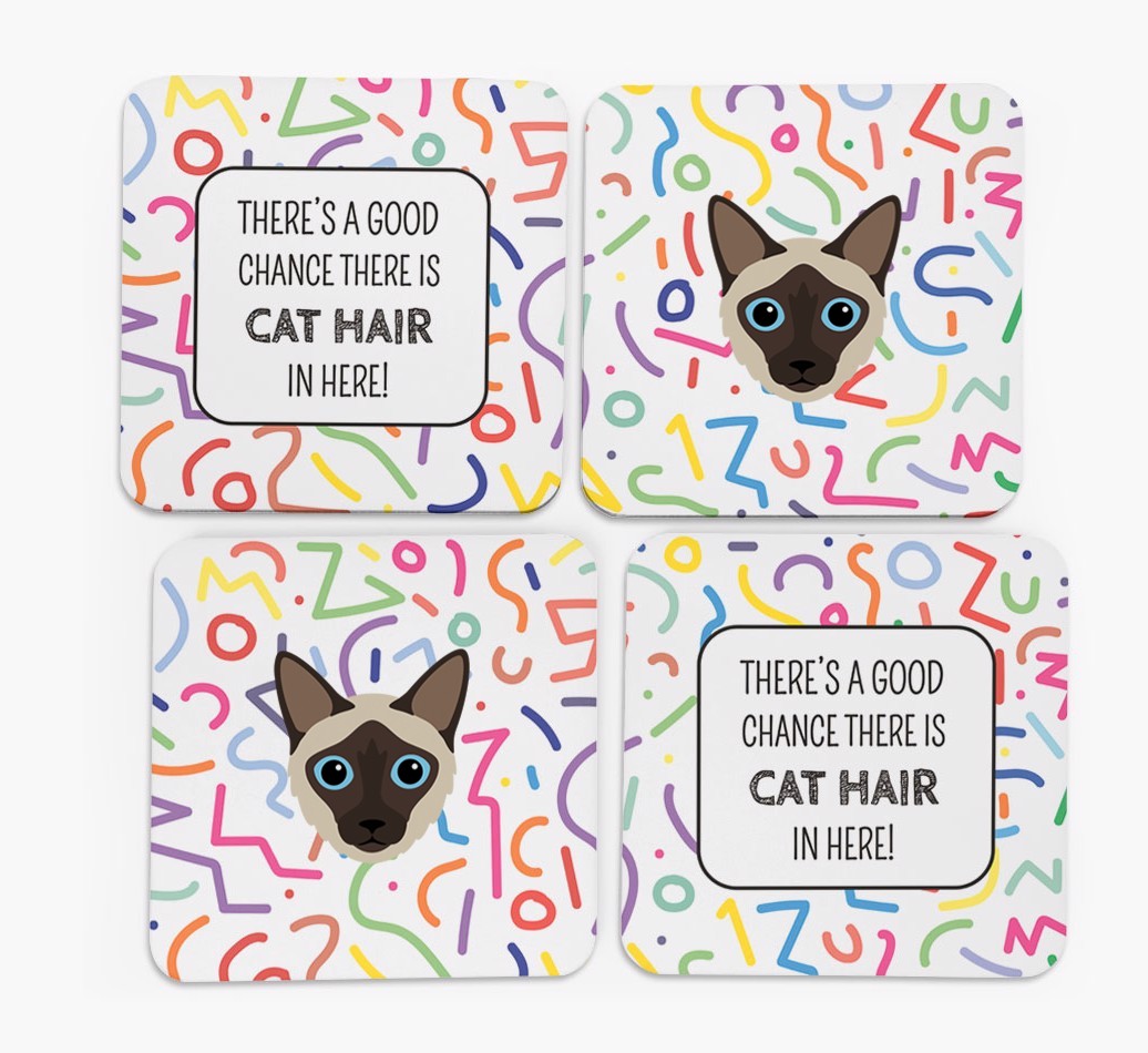 'Chance of Cat Hair' - Personalised {breedFullName} Coasters (Set of 4)