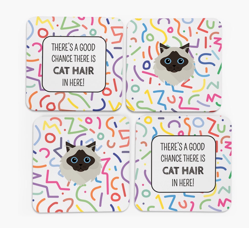 'Chance of Cat Hair' - Personalised {breedFullName} Coasters (Set of 4)
