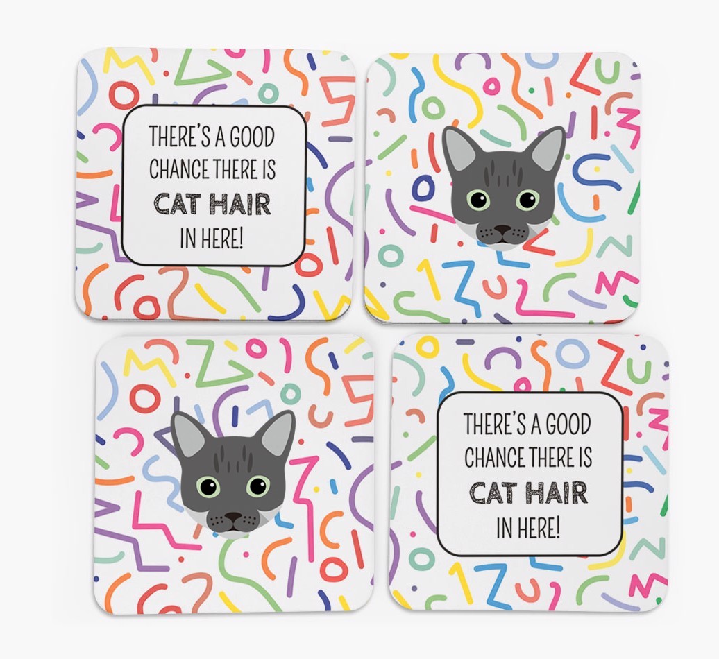 'Chance of Cat Hair' - Personalised {breedFullName} Coasters (Set of 4)