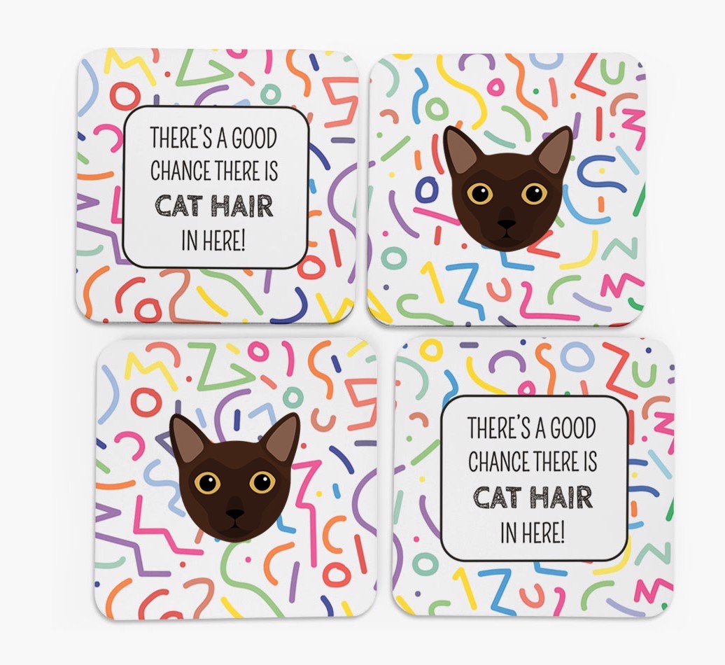 'Chance of Cat Hair' - Personalised {breedFullName} Coasters (Set of 4)