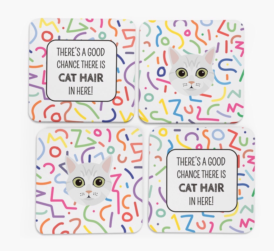 'Chance of Cat Hair' - Personalised {breedFullName} Coasters (Set of 4)