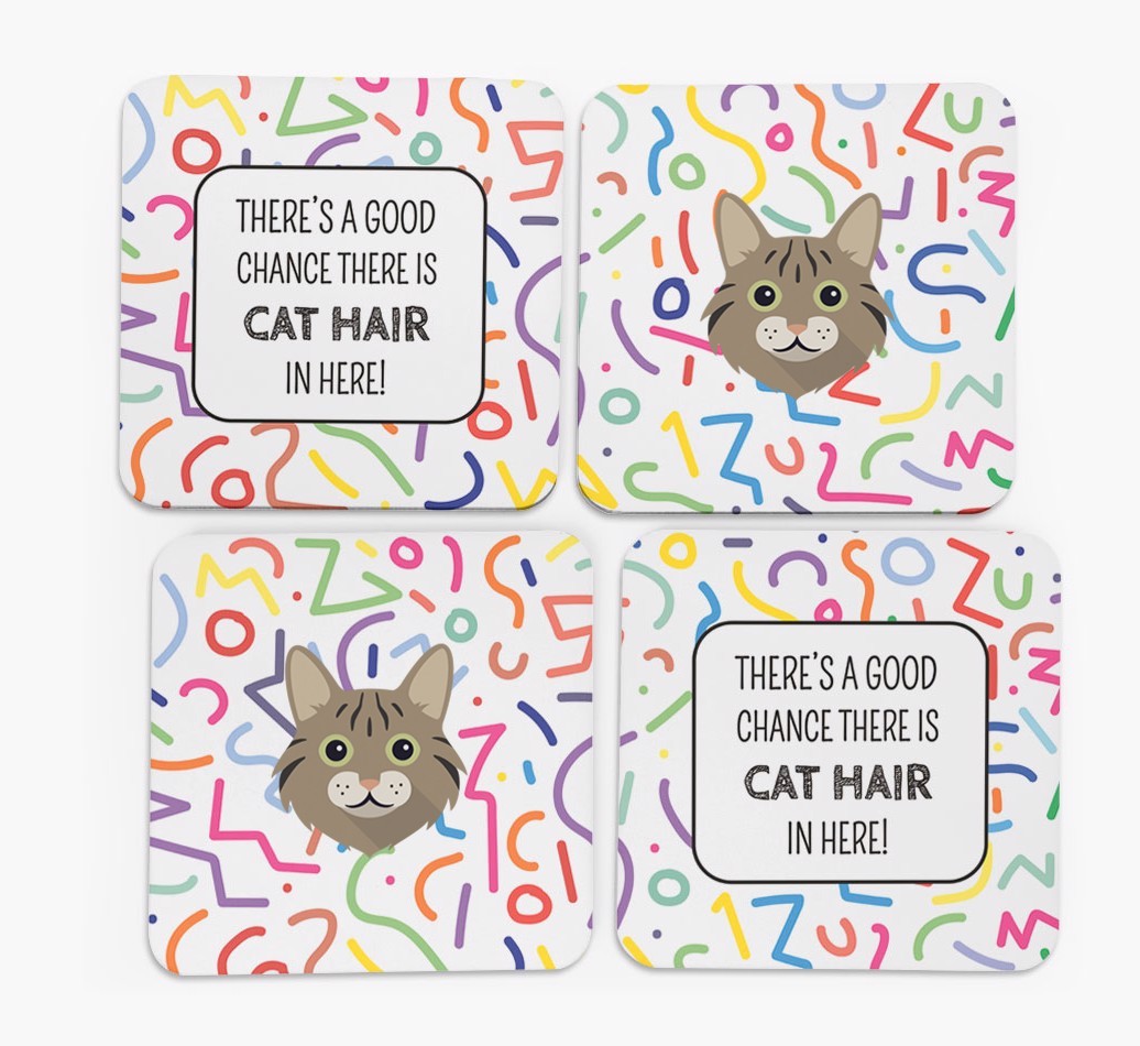 'Chance of Cat Hair' - Personalised {breedFullName} Coasters (Set of 4)