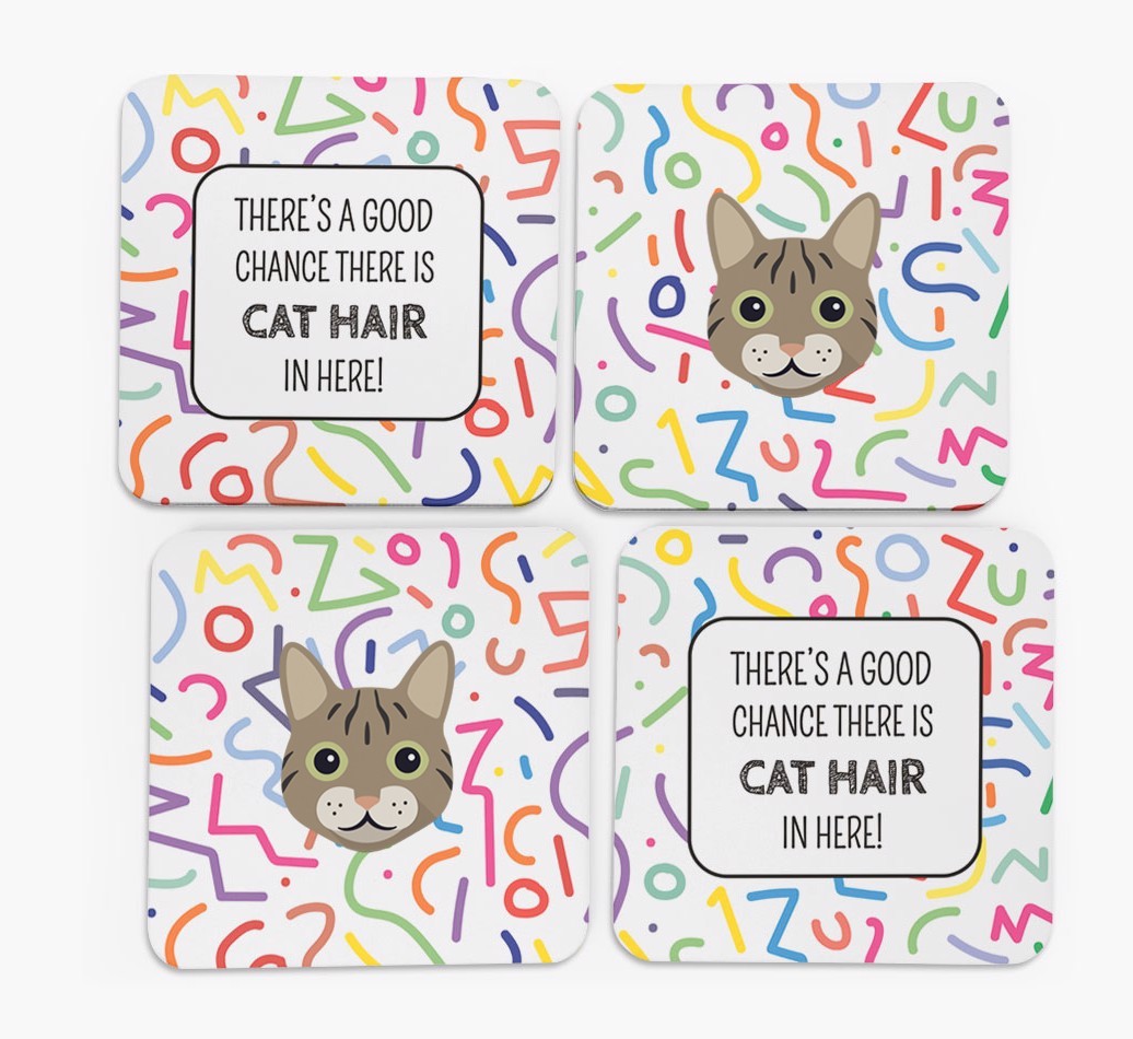 'Chance of Cat Hair' - Personalised {breedFullName} Coasters (Set of 4)