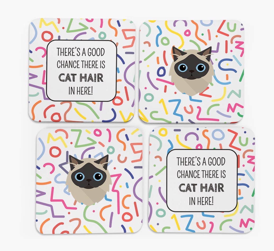 'Chance of Cat Hair' - Personalised {breedFullName} Coasters (Set of 4)