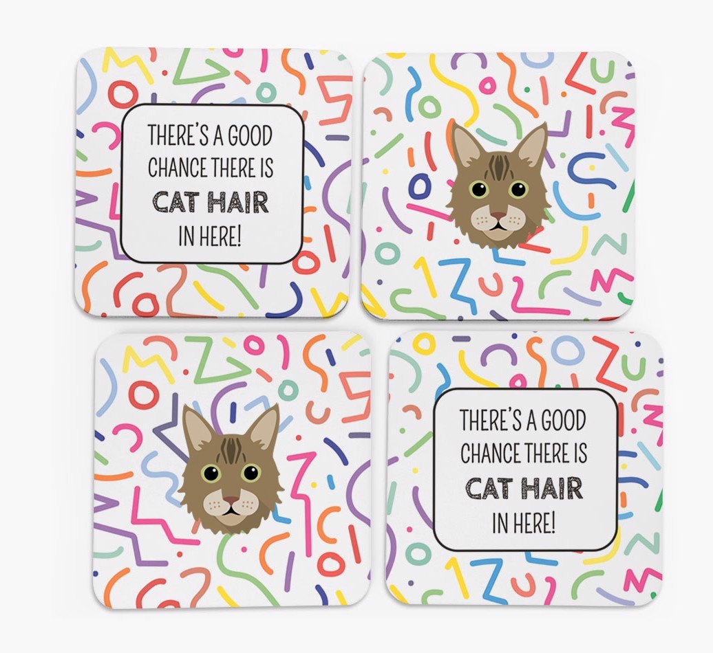 'Chance of Cat Hair' - Personalised {breedFullName} Coasters (Set of 4)