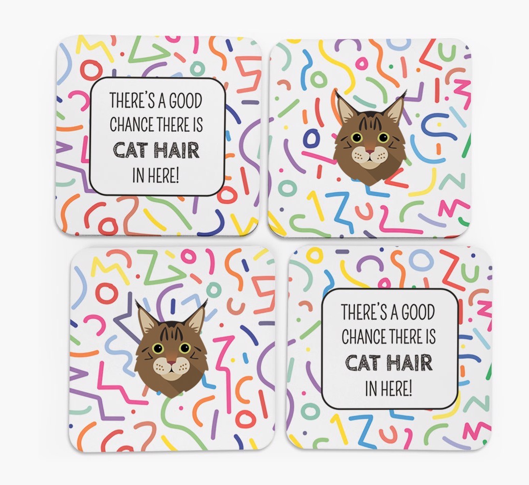 'Chance of Cat Hair' - Personalised {breedFullName} Coasters (Set of 4)