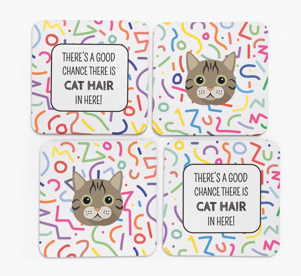 'Chance of Cat Hair' - Personalised {breedFullName} Coasters (Set of 4)