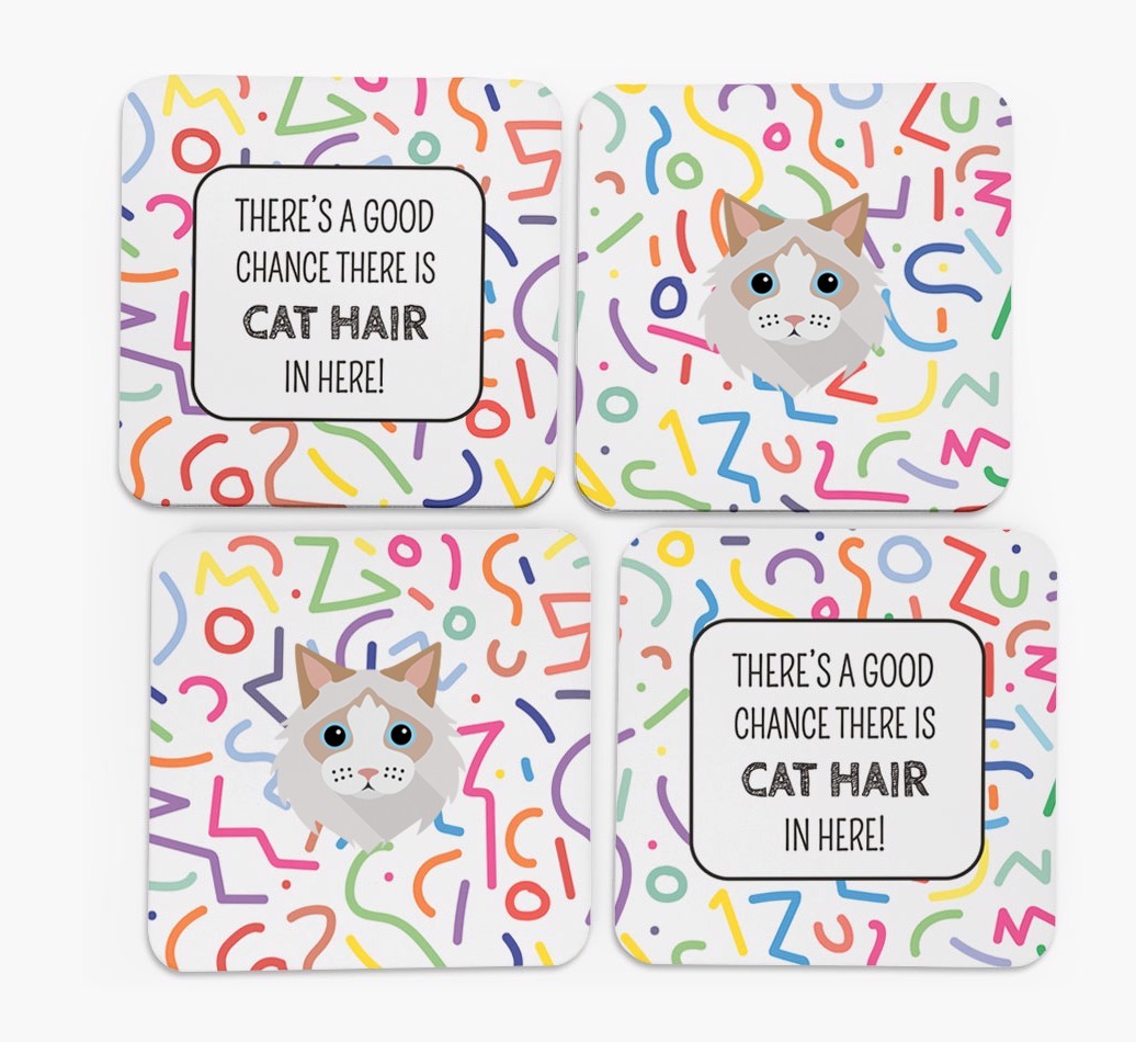 'Chance of Cat Hair' - Personalised {breedFullName} Coasters (Set of 4)