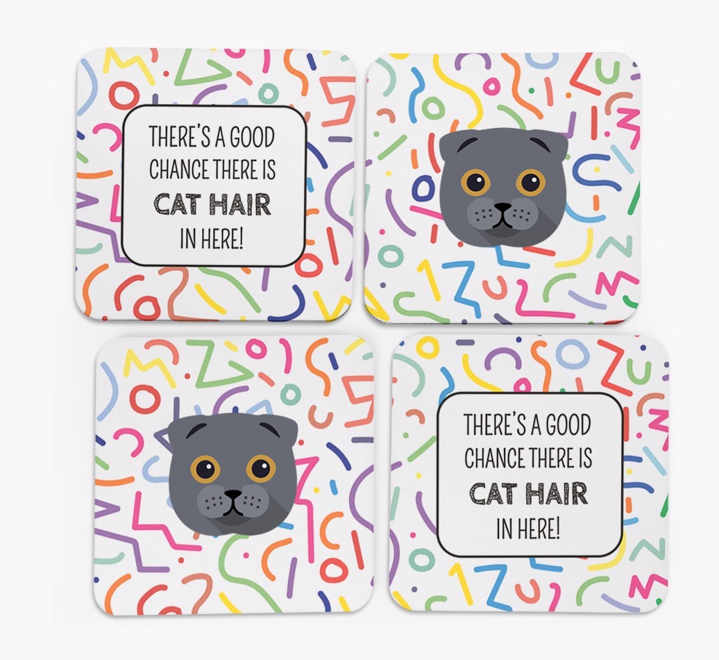 'Chance of Cat Hair' - Personalised {breedFullName} Coasters (Set of 4)