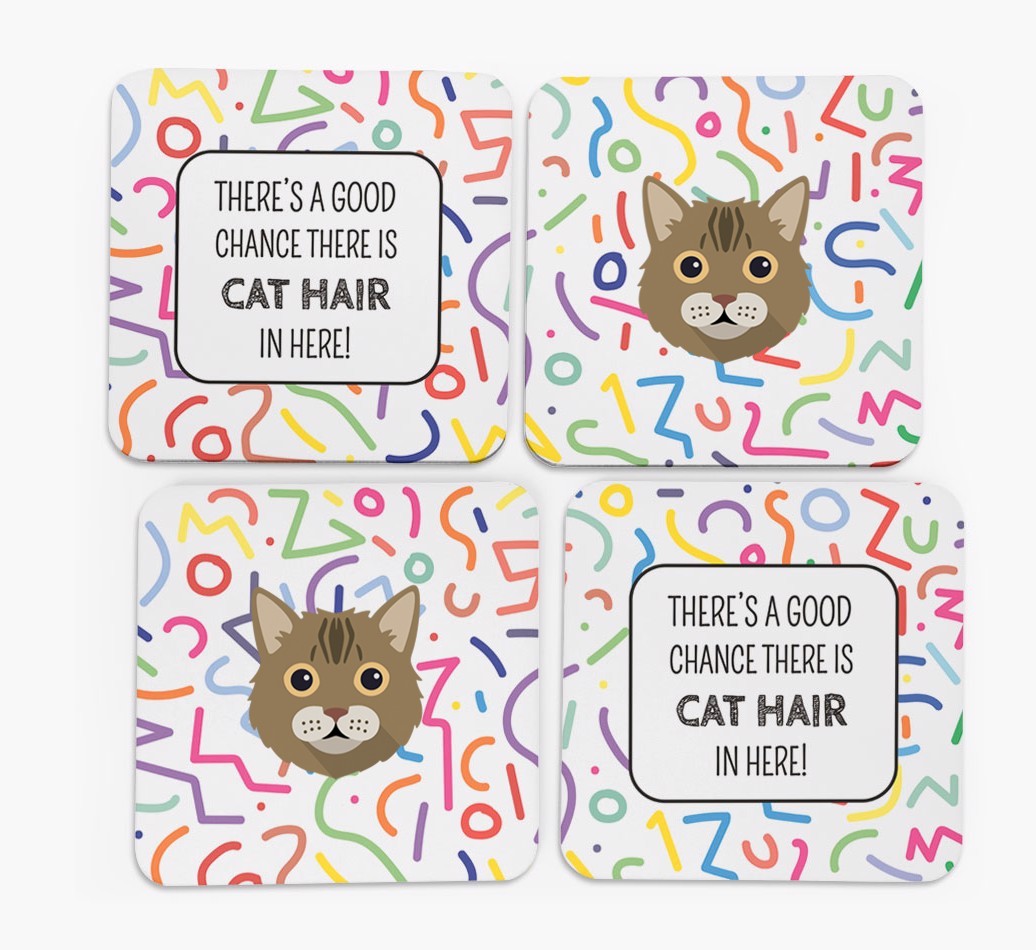 'Chance of Cat Hair' - Personalised {breedFullName} Coasters (Set of 4)