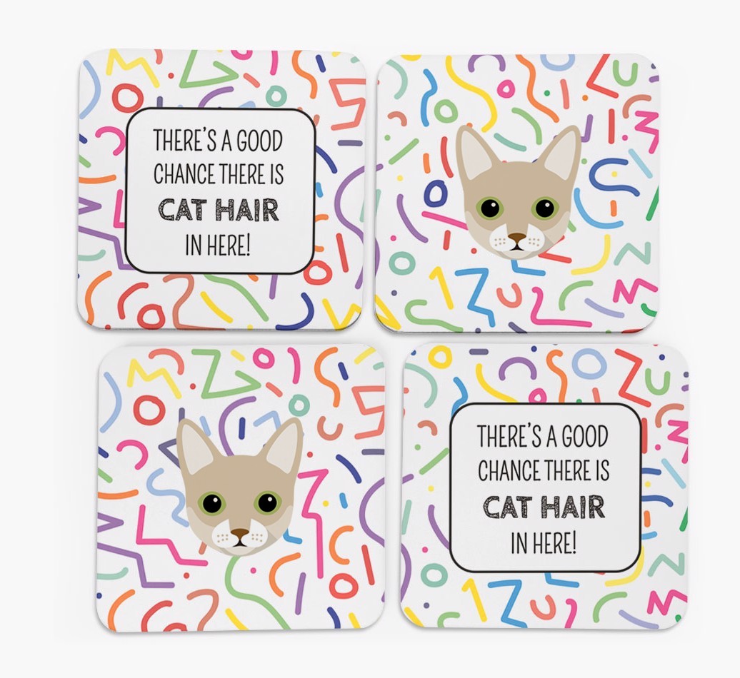 'Chance of Cat Hair' - Personalised {breedFullName} Coasters (Set of 4)