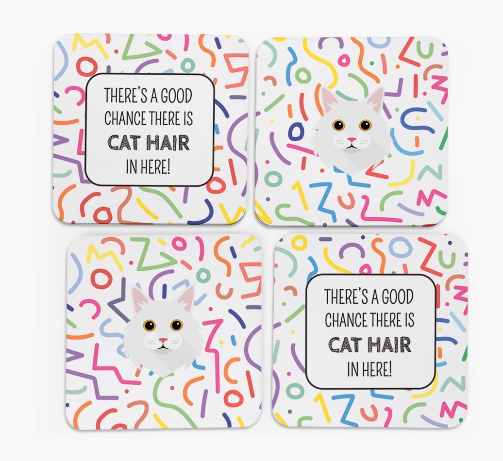 'Chance of Cat Hair' - Personalised {breedFullName} Coasters (Set of 4)