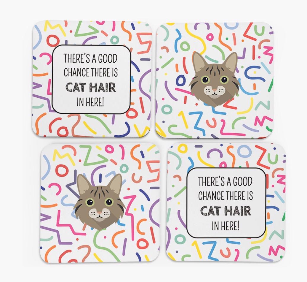 'Chance of Cat Hair' - Personalized {breedFullName} Coasters (Set of 4)