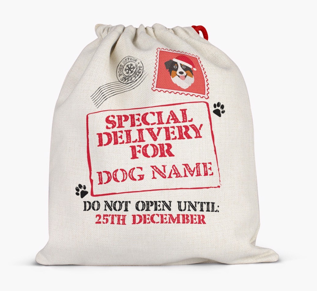 Special Delivery for {dogsName}: Personalised {breedFullName} Santa Sack