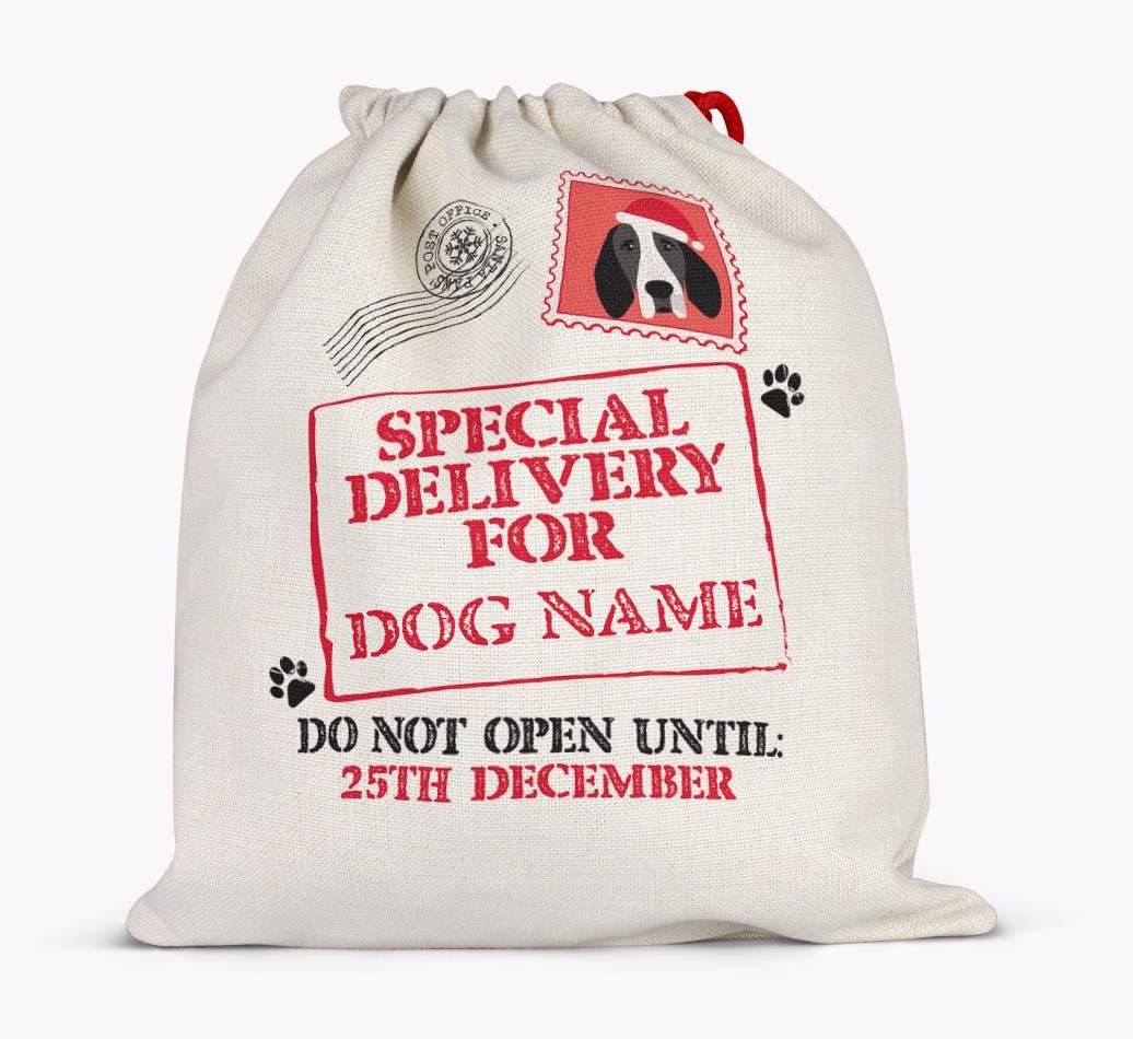 Special Delivery for {dogsName}: Personalised {breedFullName} Santa Sack