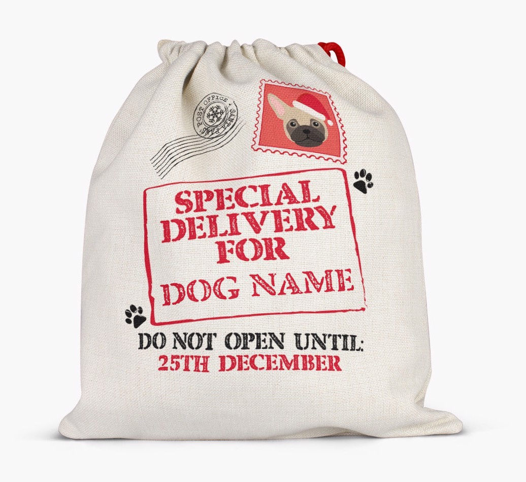Special Delivery for {dogsName}: Personalised {breedFullName} Santa Sack