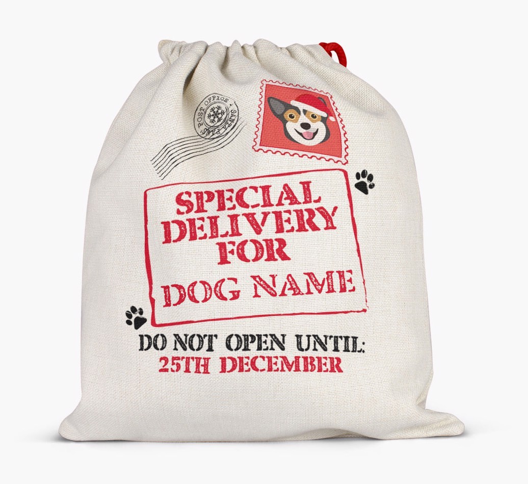 Special Delivery for {dogsName}: Personalized {breedFullName} Santa Sack