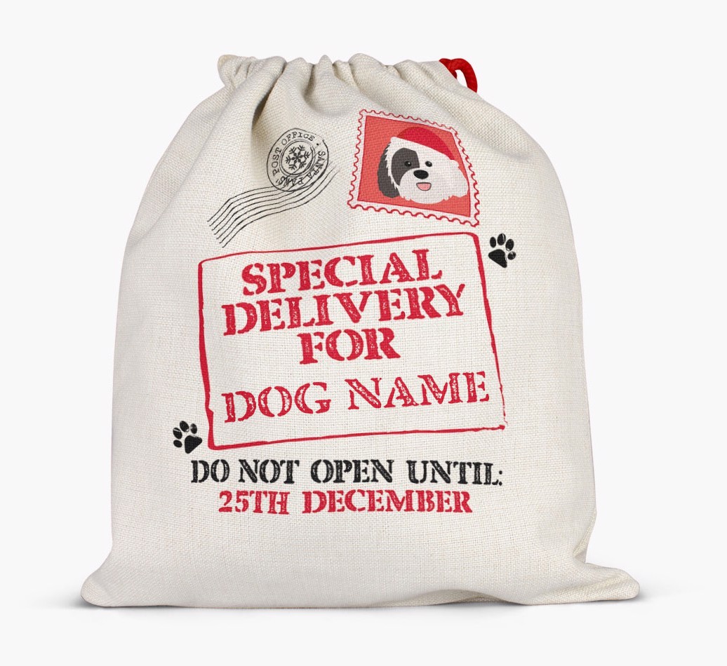 Special Delivery for {dogsName}: Personalized {breedFullName} Santa Sack