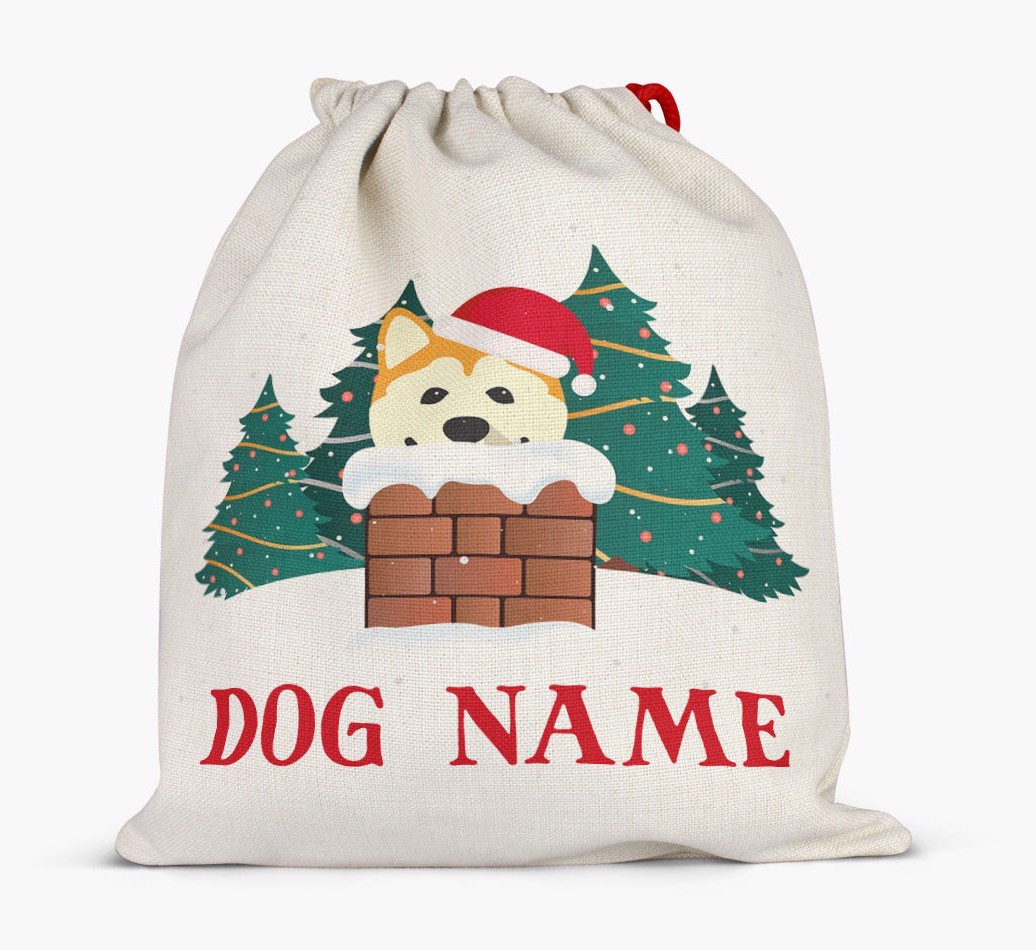 Peeking Dog with Santa Hat: Personalised {breedFullName} Santa Sack