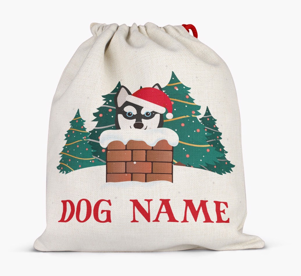 Peeking Dog with Santa Hat: Personalized {breedFullName} Santa Sack