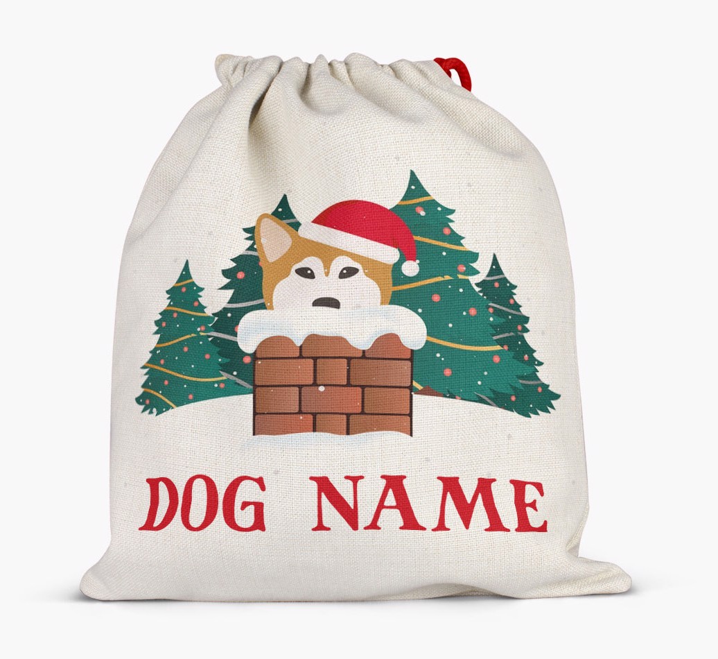 Peeking Dog with Santa Hat: Personalized {breedFullName} Santa Sack