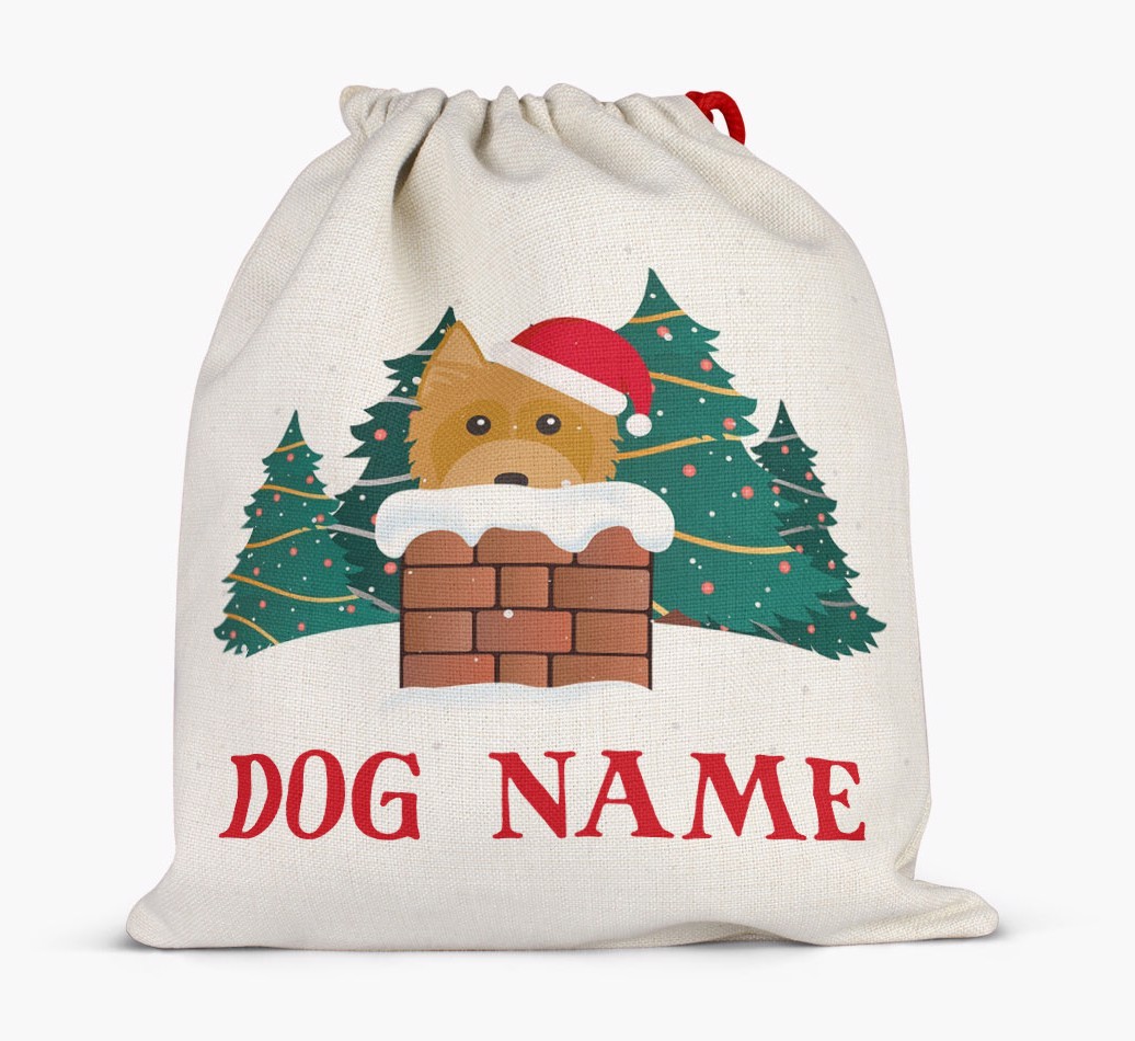Peeking Dog with Santa Hat: Personalized {breedFullName} Santa Sack