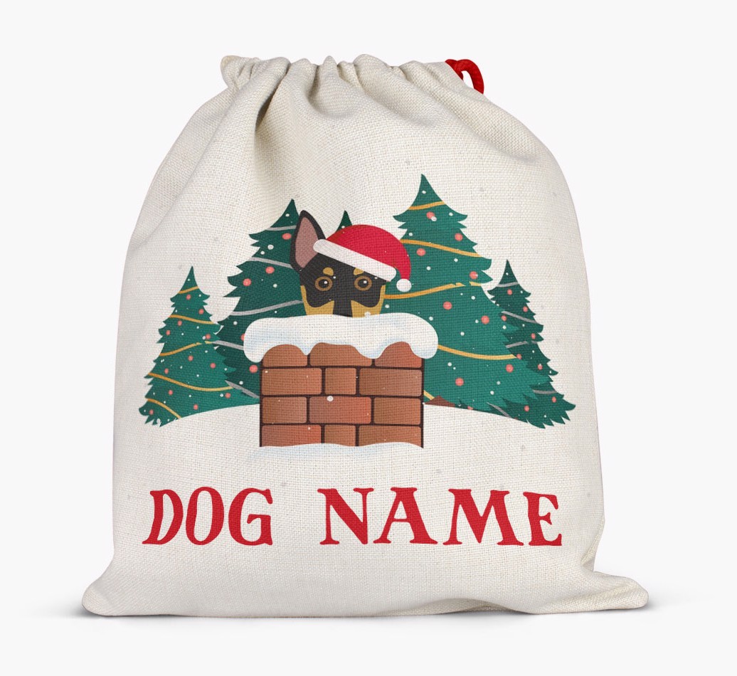 Peeking Dog with Santa Hat: Personalized {breedFullName} Santa Sack