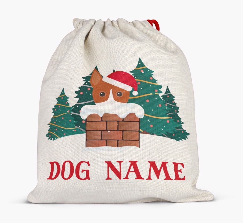 Peeking Dog with Santa Hat: Personalized {breedFullName} Santa Sack