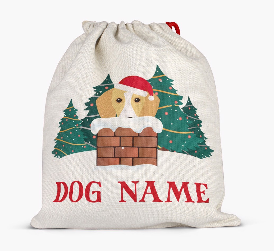 Peeking Dog with Santa Hat: Personalized {breedFullName} Santa Sack