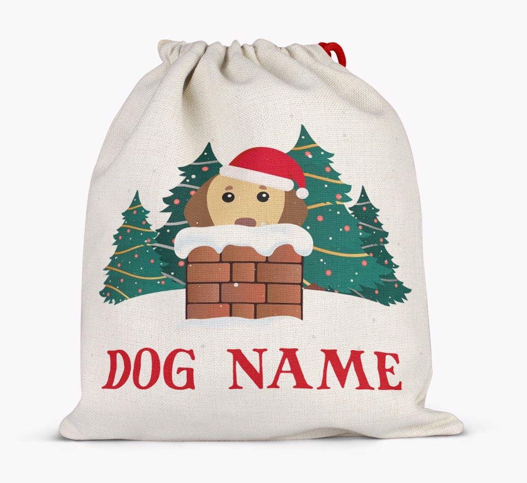 Peeking Dog with Santa Hat: Personalized {breedFullName} Santa Sack