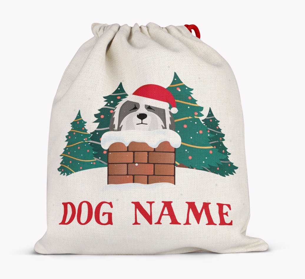 Peeking Dog with Santa Hat: Personalized {breedFullName} Santa Sack