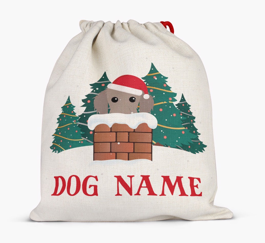 Peeking Dog with Santa Hat: Personalized {breedFullName} Santa Sack