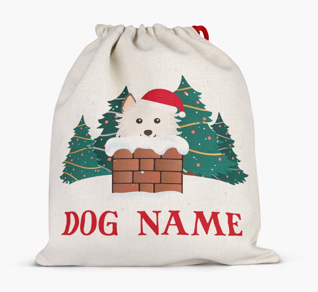 Peeking Dog with Santa Hat: Personalized {breedFullName} Santa Sack