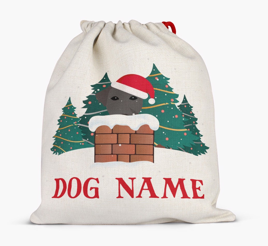 Peeking Dog with Santa Hat: Personalized {breedFullName} Santa Sack