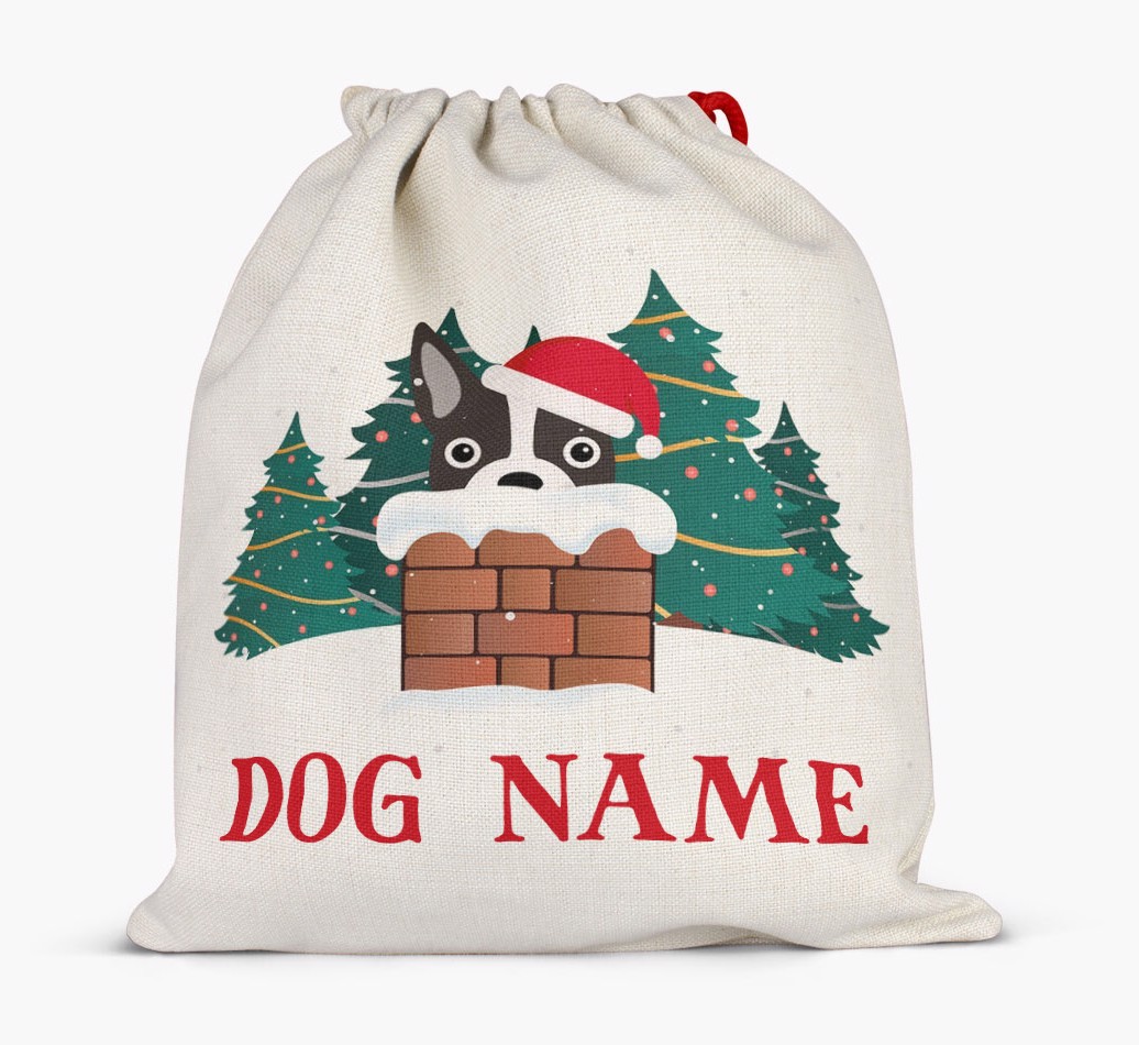 Peeking Dog with Santa Hat: Personalized {breedFullName} Santa Sack