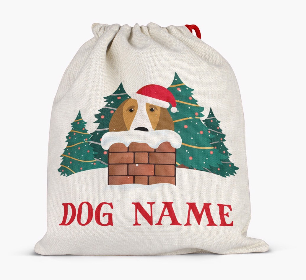 Peeking Dog with Santa Hat: Personalized {breedFullName} Santa Sack