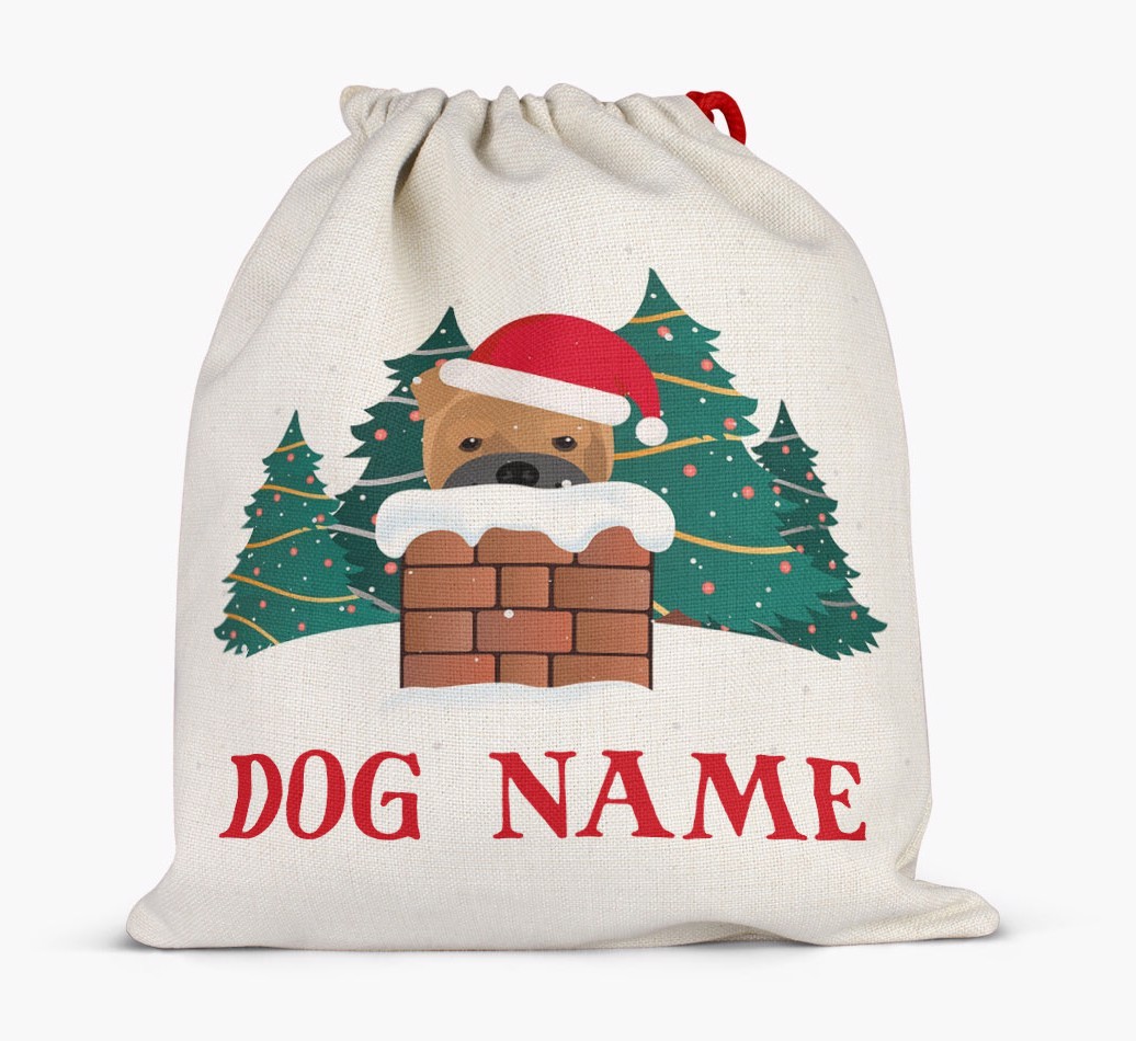 Peeking Dog with Santa Hat: Personalized {breedFullName} Santa Sack
