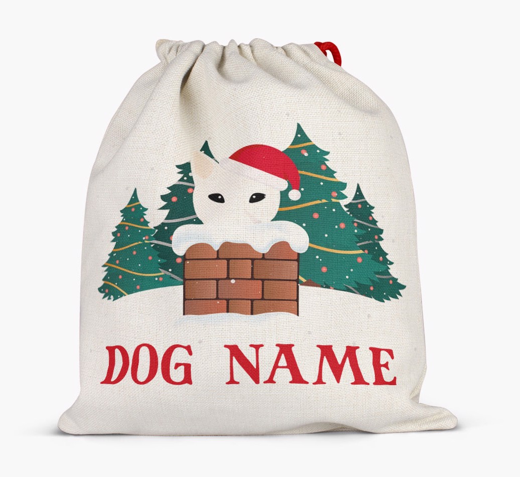 Peeking Dog with Santa Hat: Personalized {breedFullName} Santa Sack