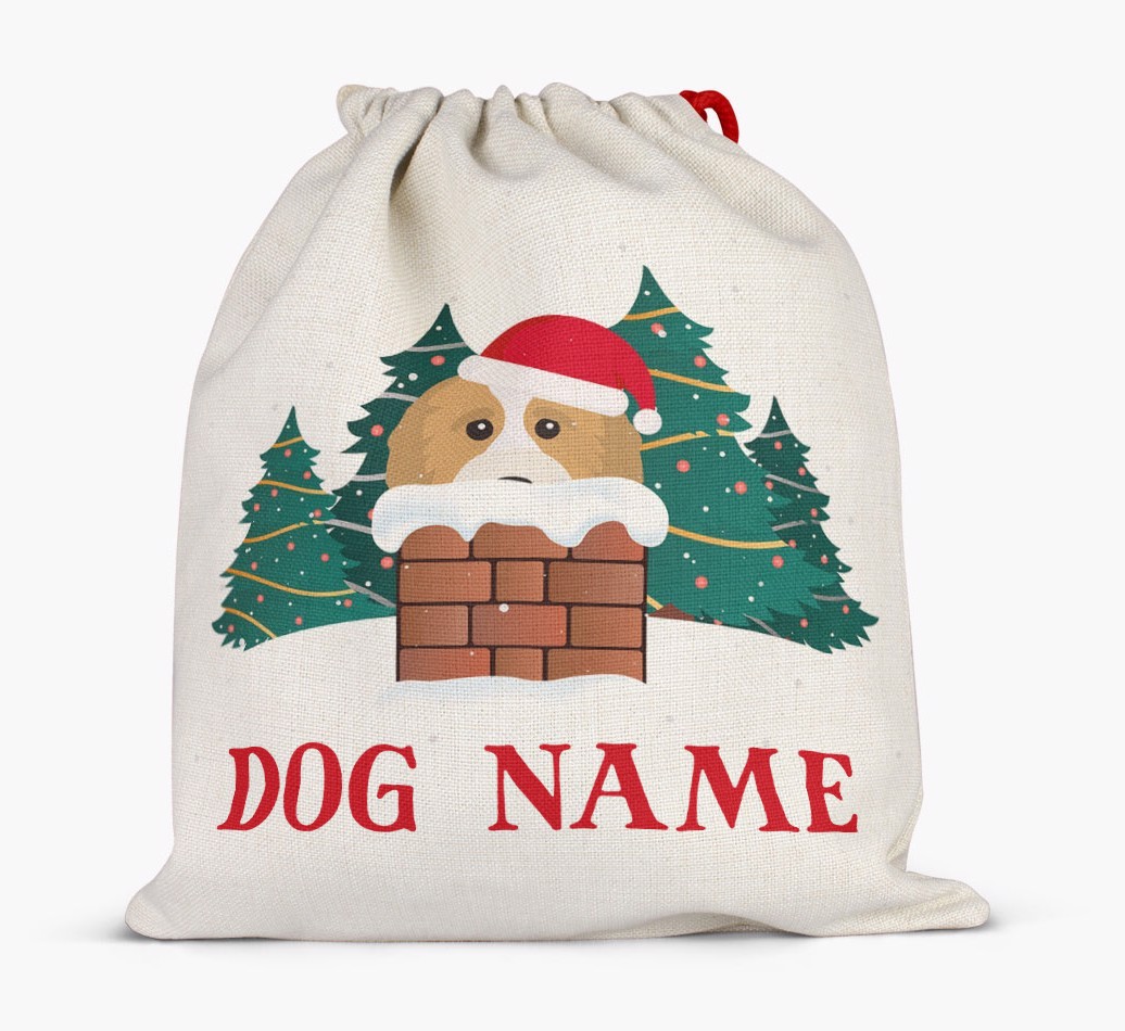 Peeking Dog with Santa Hat: Personalized {breedFullName} Santa Sack