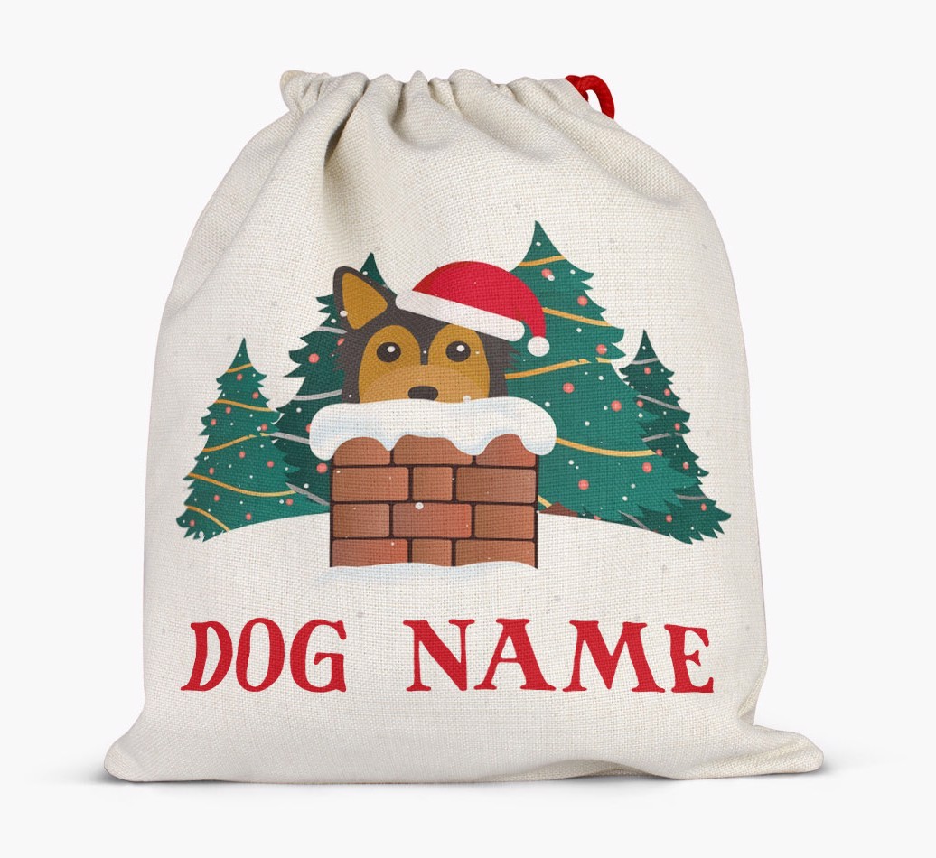 Peeking Dog with Santa Hat: Personalized {breedFullName} Santa Sack