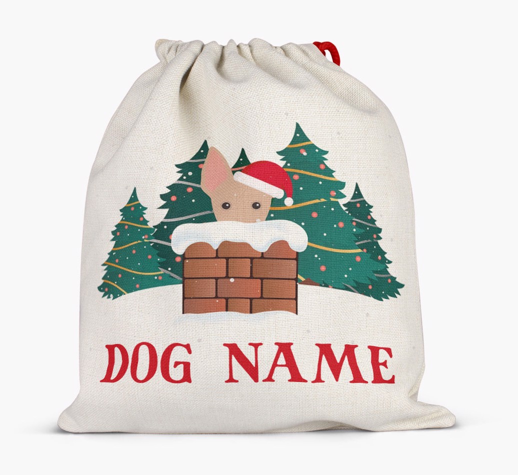 Peeking Dog with Santa Hat: Personalized {breedFullName} Santa Sack