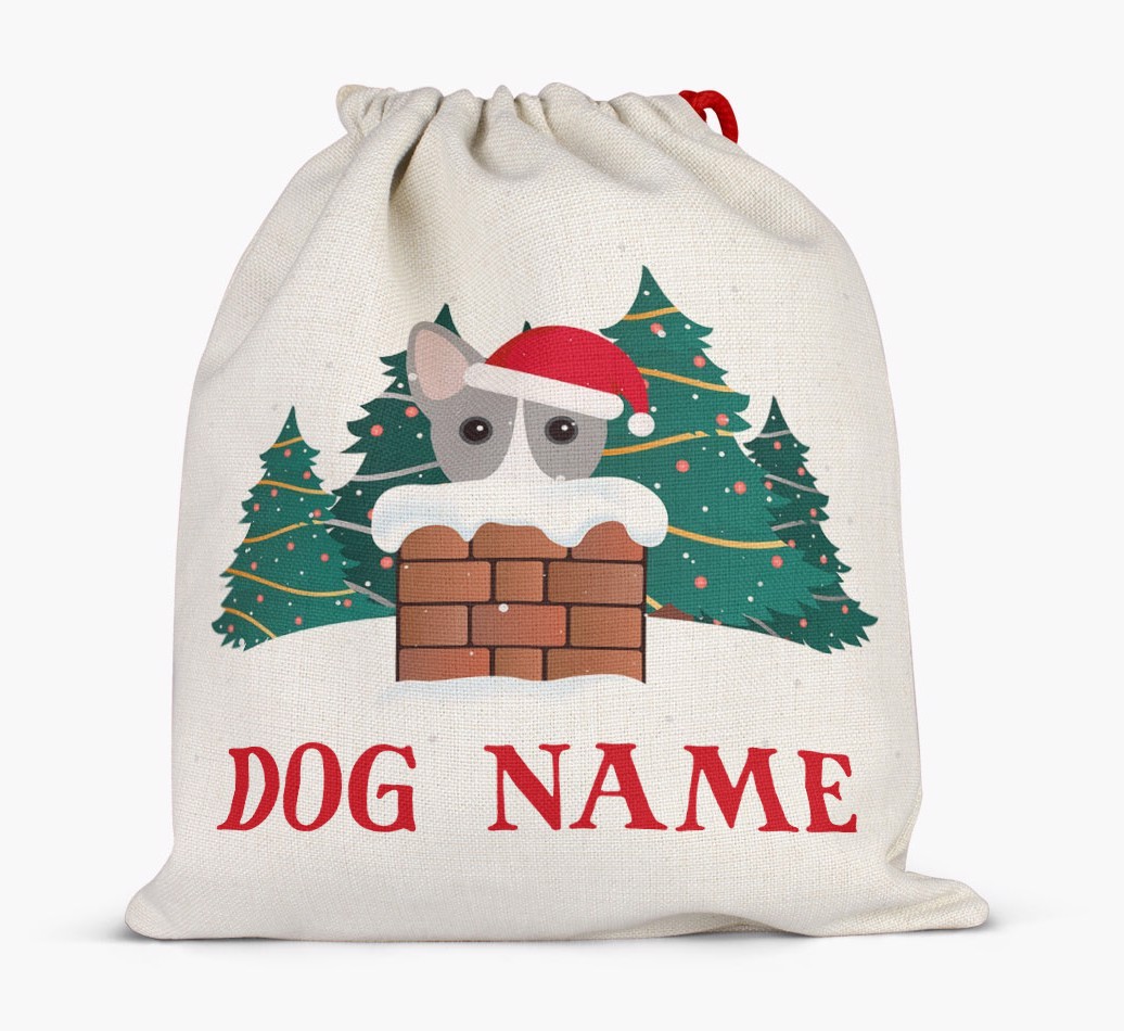 Peeking Dog with Santa Hat: Personalized {breedFullName} Santa Sack