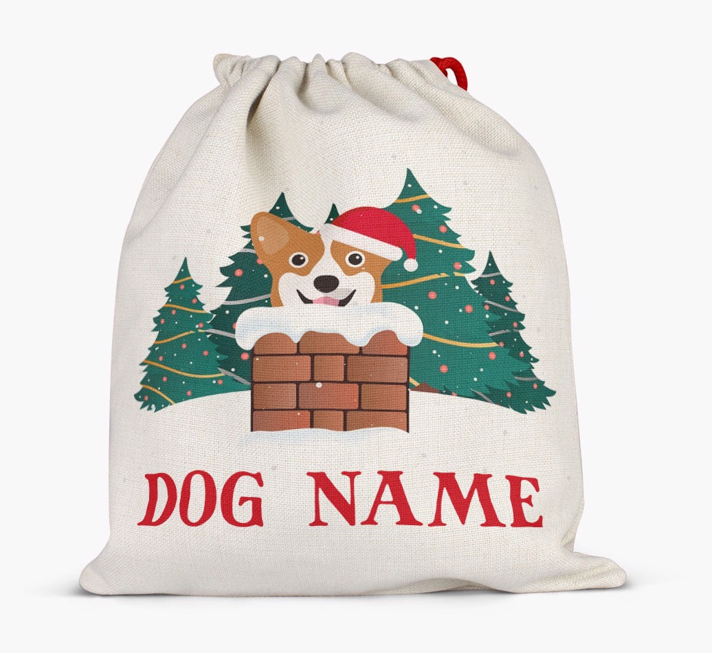 Peeking Dog with Santa Hat: Personalized {breedFullName} Santa Sack