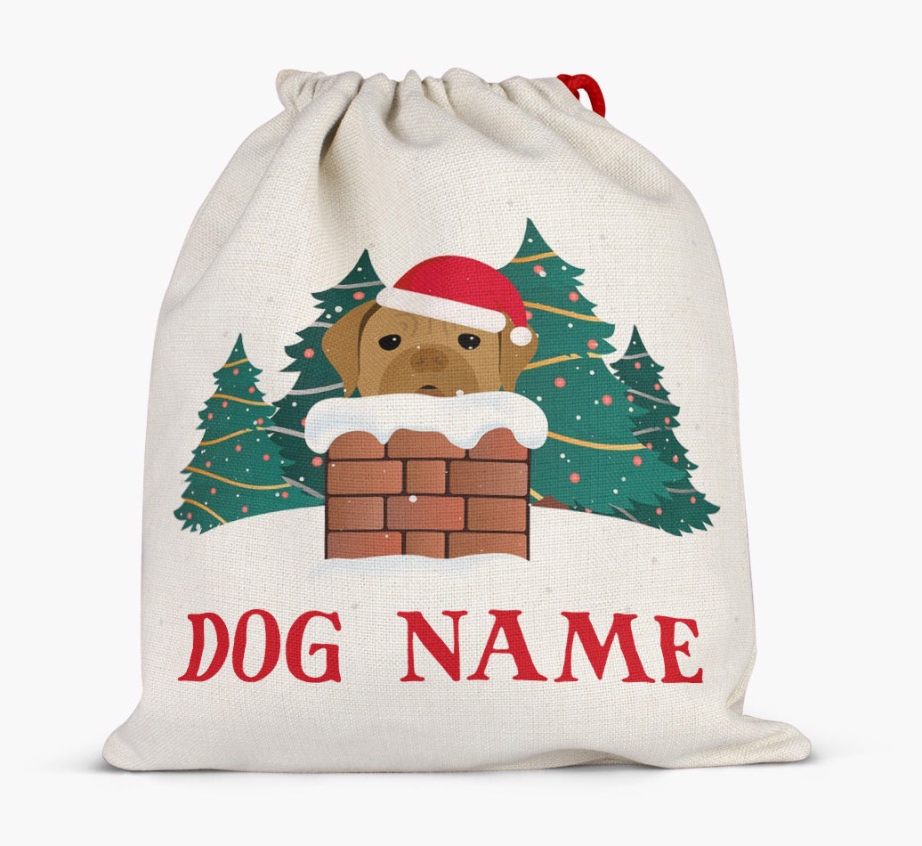 Peeking Dog with Santa Hat: Personalised {breedFullName} Santa Sack